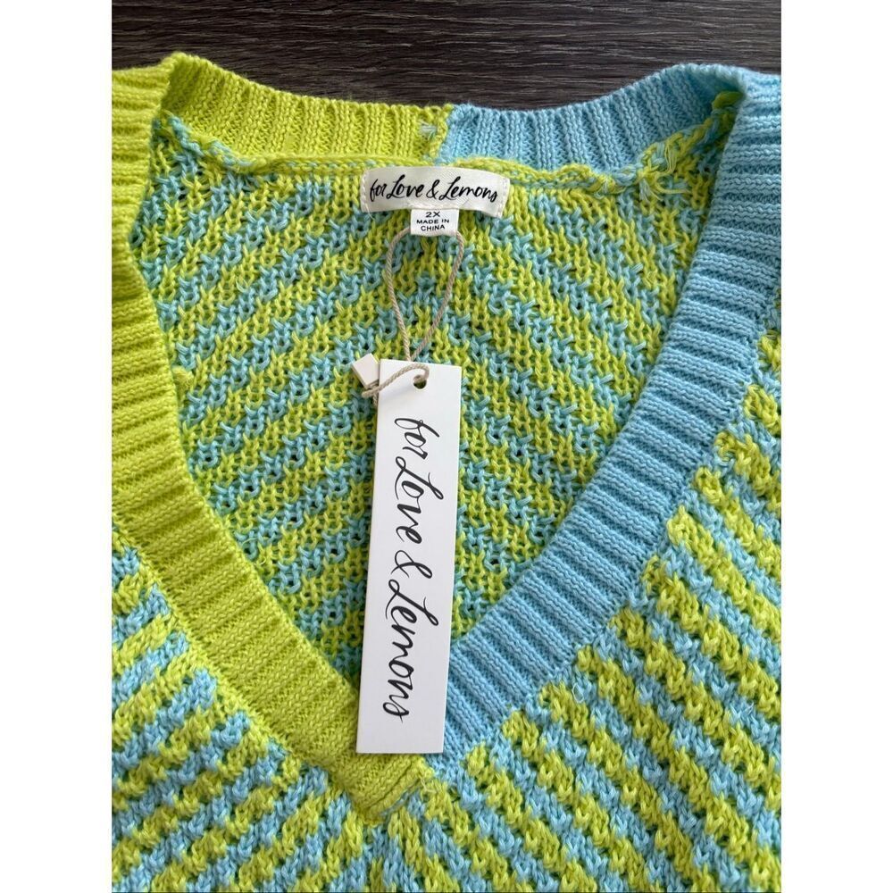 NWT For Love & Lemons Jacinda Green & Blue Knit Crop Tank & Skirt Set Size 2X - Picture 10 of 11